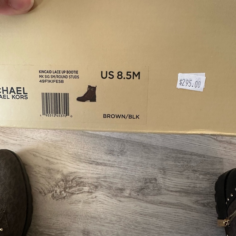 Michael Kors Kincaid Logo Studded  Brown and Black Lace Up Boots - Picture 8 of 8